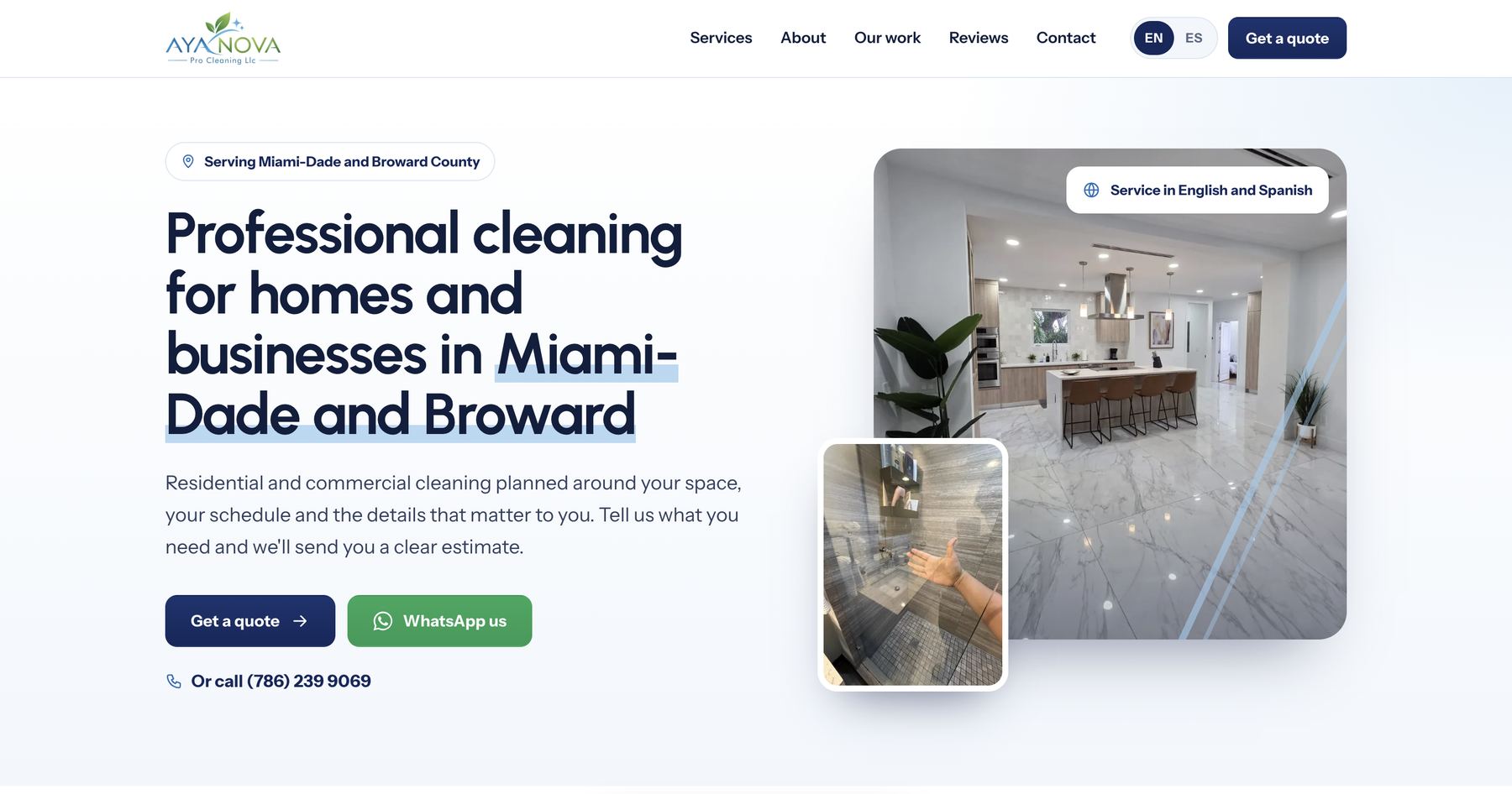 The AYA Nova Pro Cleaning website homepage on a computer
