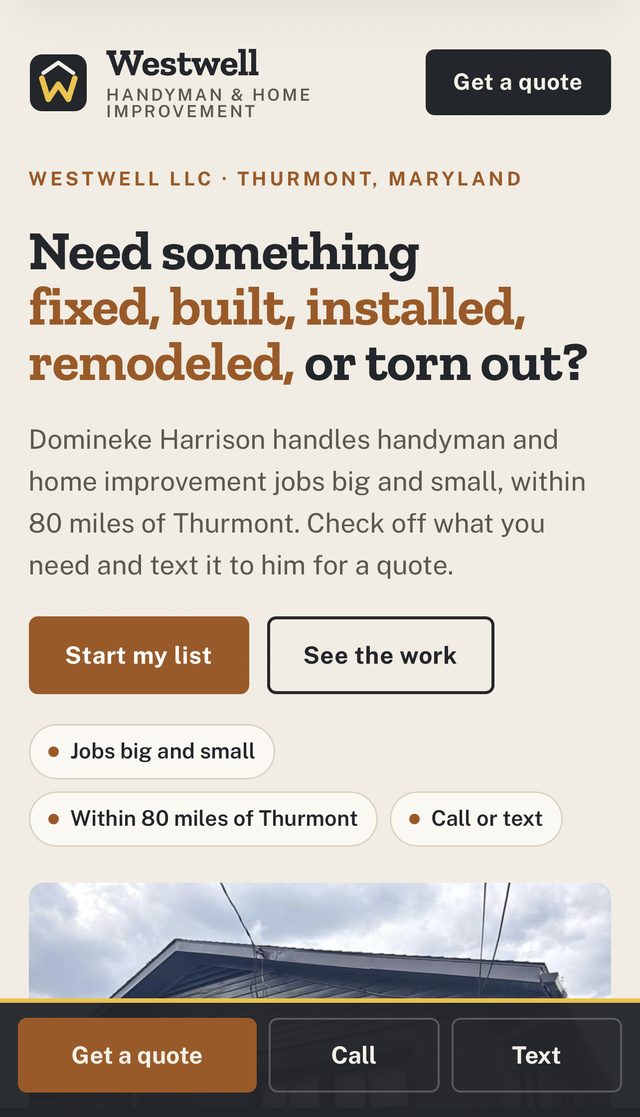 The Westwell website homepage on a phone